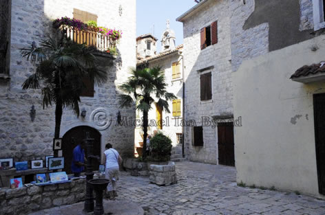 Small square inside medieval walls of Kotor